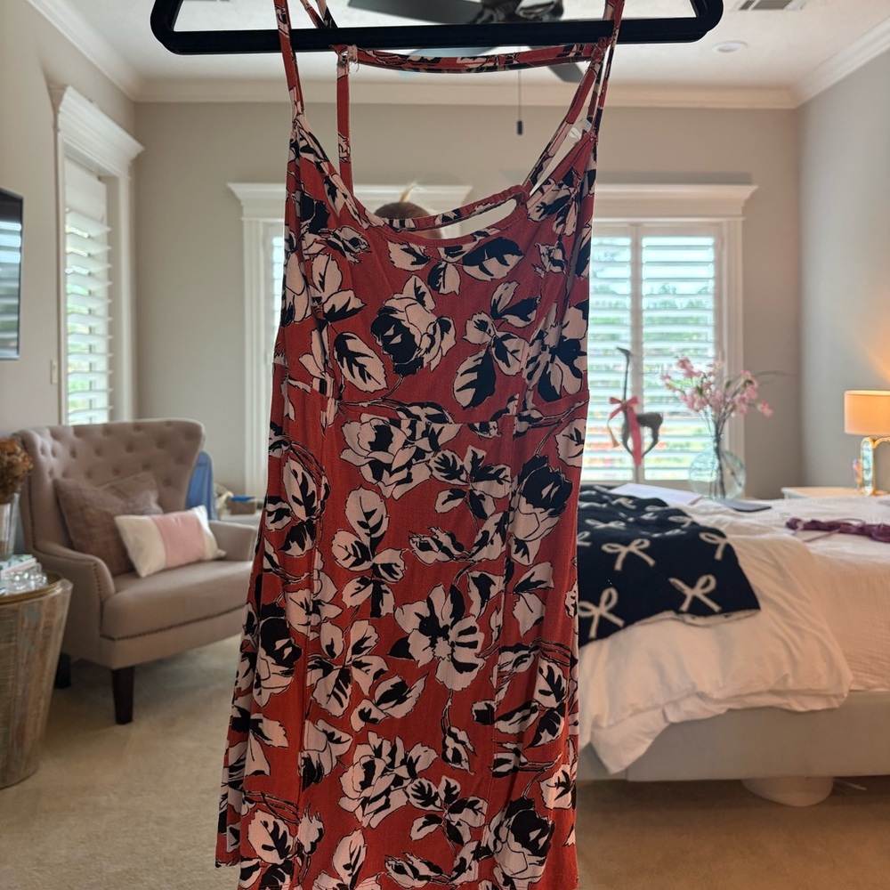 Free People Floral Mini Dress - Red and Black